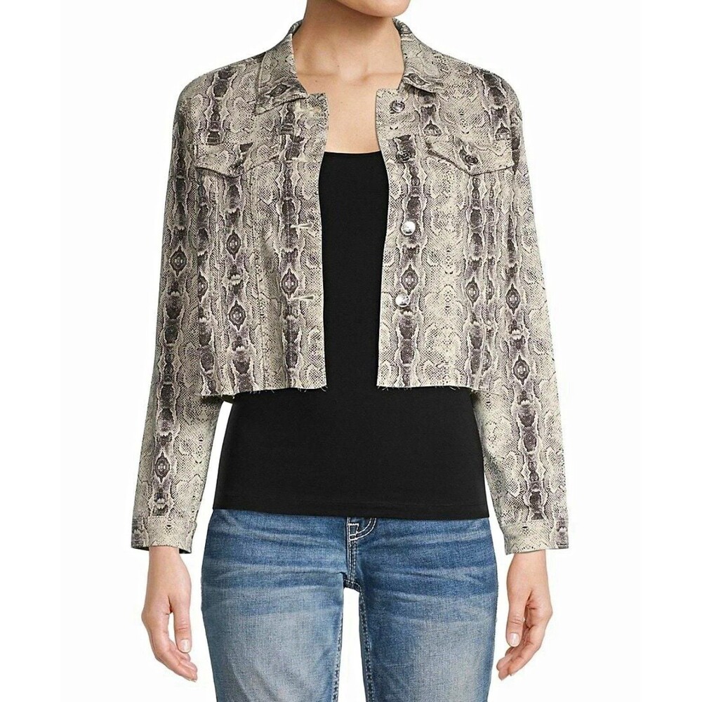 VIGOSS Womens Snake Print Cropped Button Front Jacket Collared Pockets Sz S